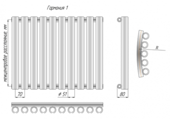 Радиатор КЗТО Гармония 1-1000-8 секций боковое подключение, цвет белый