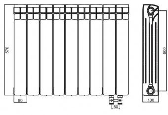 Биметаллический радиатор Rifar Base Ventil 500/ 11 секций, нижнее подключение, левое, BVL
