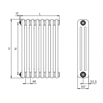 Радиатор Rifar Tubog 3180 4 секции боковое подключение цвет Антрацит (матовый)