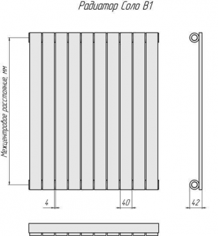 Стальной трубчатый радиатор КЗТО Соло B1 - 1750 6 секции нижнее подключение