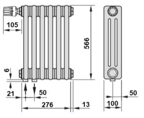 Радиатор Zehnder 3057 6 секций нижнее подключение цвет TL
