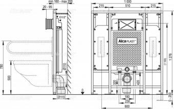 Alcaplast Sádroмodul Скрытая система инсталляции для сухой установки (для гипсокартона) – для людей с ограниченной физической активностью, A101/1300H