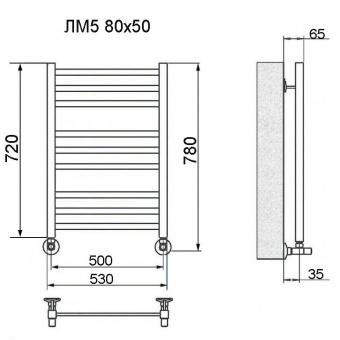 Водяной полотенцесушитель Ника MODERN ЛМ-5 80/50 RAL9005 черный матовый с вентилями (комплект люкс)