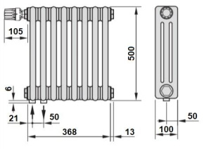Радиатор Zehnder 3050 8 секций нижнее подключение