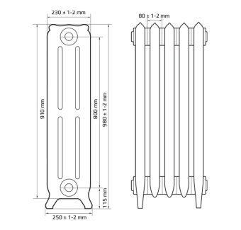Дизайнерский чугунный радиатор Радимакс Bristol 800 (1 секция)