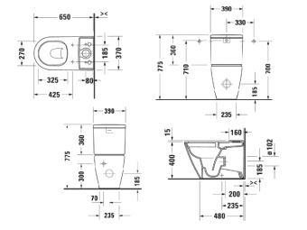 Унитаз, Duravit, D-Neo, напольный, шгв 370*650*400, цвет-белый