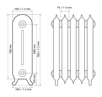Дизайнерский чугунный радиатор Радимакс Troy 600 (1 секция)