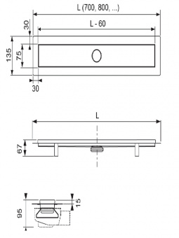 Комплект TECElinus для монтажа дренажного канала 2 в 1 с основой для плитки tile и steel с мембраной Хром матовый, 800 мм 15103089