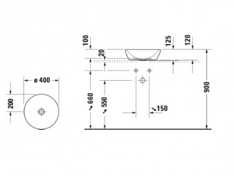 Раковина, Duravit, D-Neo, шгв 400*400*120, отверстия для смесителя-отсутствуют, цвет-белый глянцевый