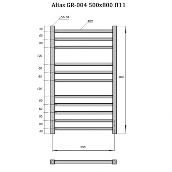 Полотенцесушитель GROIS Alias GR-004 500х800 П11 (3+3+5) RAL9005 черный матовый