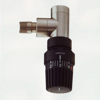 1163082, Термостатический вентиль Oventrop серии E Ду15, 1/2", PN10, угловой, матовая сталь