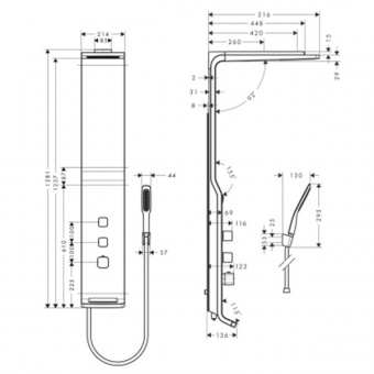 Душевая панель, Hansgrohe, Raindance, вдш 1281*214*516, цвет-белый/хром