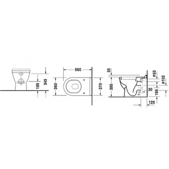 Унитаз пристенный, Duravit, Starck 3, шгв 360*560*430, цвет-белый