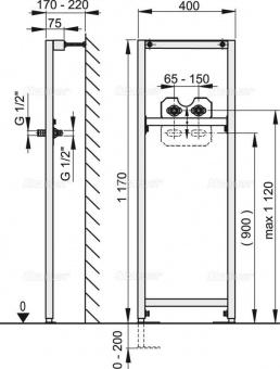 Alcaplast A104B Монтажная рама для смесителя высота монтажа 1,2 м, A104B/1200