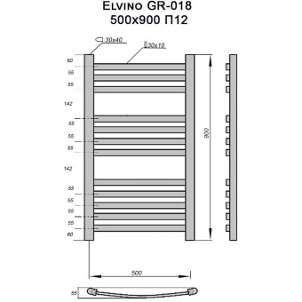 Полотенцесушитель GROIS Elvino GR-018 500х900 П12 (3+4+5) RAL9003 белый матовый