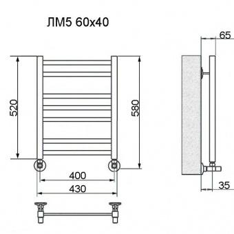 Водяной полотенцесушитель Ника MODERN ЛМ-5 60/40 с вентилями (комплект люкс)