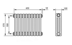 Стальной трубчатый радиатор Arbonia 3057 6 секций с боковым подключением