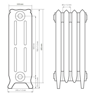 Дизайнерский чугунный радиатор Радимакс Bristol 600 (1 секция)